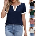thumbnail image 2 of Fanxing Womens Keyhole T-Shirts Trendy Color Block Summer Tops Short Sleeve Dressy Casual Blouses White,L, 2 of 4
