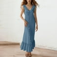 thumbnail image 2 of Vestido largo con cuello en V para mujer - Botones en la parte delantera, volantes - Sin mangas, corte A - Playa/fiesta - Tallas S-XXL, 2 of 4