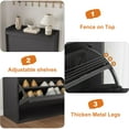 thumbnail image 7 of Black Shoe Cabinet with 3 Flip Doors, Wooden Shoe Storage Organizer with Adjustable Shelf, Hidden Entryway Hallway & Living Room Storage Cabinet, Freestanding Design, 7 of 7