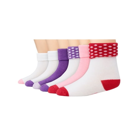 Turn Cuffs Non Skid - Hanes Non-Skid Turn-Cuff Socks, 12-Pack (Baby Girls & Toddler Girls)