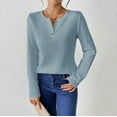 thumbnail image 4 of YUGYXL Women's Spring Fall Long Sleeve Henley T Shirts Button Textured Loose Fit Casual Basic Tops Dressy Blouse Blue XL, 4 of 9