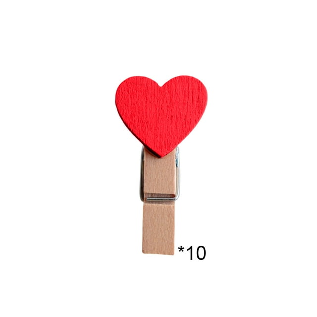 Clip Ins Mismo Día Día de San Valentín Foto Pared Clips de Madera 2cm en Forma de Corazón, Decorativo en Rosa Púrpura Negro Rojo 10-Pack