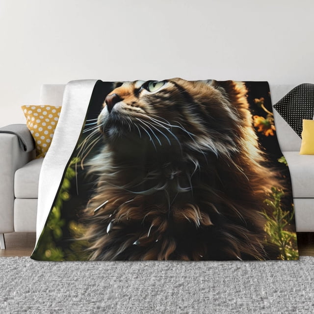Fotbe Realistic Style Cute Cat Manta de Franela con Estampado, Manta Ultrasuave para Cama, Sofá, Auto, Hipoalergénica y Antibolitas-60"x50"