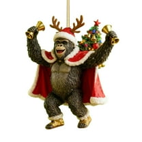 Luoshdecor Christmas Snow Gorilla Ornament Gifts,Winter Cute Acrylic Hanging Holiday Ornament for Xmas Tree Party 3.1 in