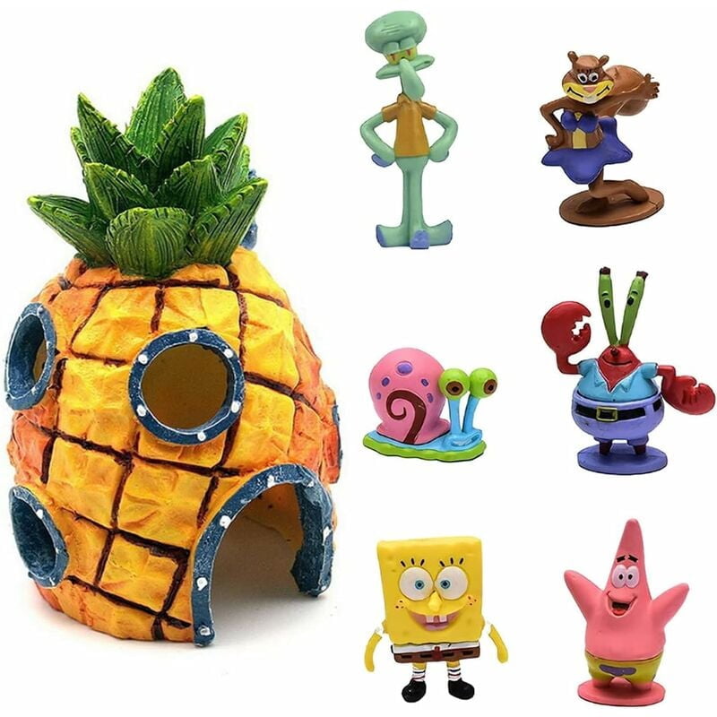 Spongebob Square Aquarium Decor - Set of 7 Aquarium Decorations