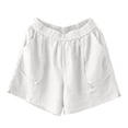 thumbnail image 4 of Tfken High Waisted Shorts Women Stretch Stretchy Linen Casual Shorts Wide-Leg Pockets Short Pants Elastic Waist Ladies Comfortable Clothes Vacation White, 4 of 4