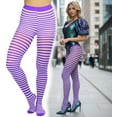 thumbnail image 2 of ToBeInStyle Women's Opaque Striped Pantyhose Stocking Hosiery - One Size Plus - White/Purple - One Size: Plus, 2 of 7