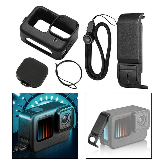 pitrice Plastic Lid Flip Battery Side Covers Len action For Go pro 10 9 Cover+Case