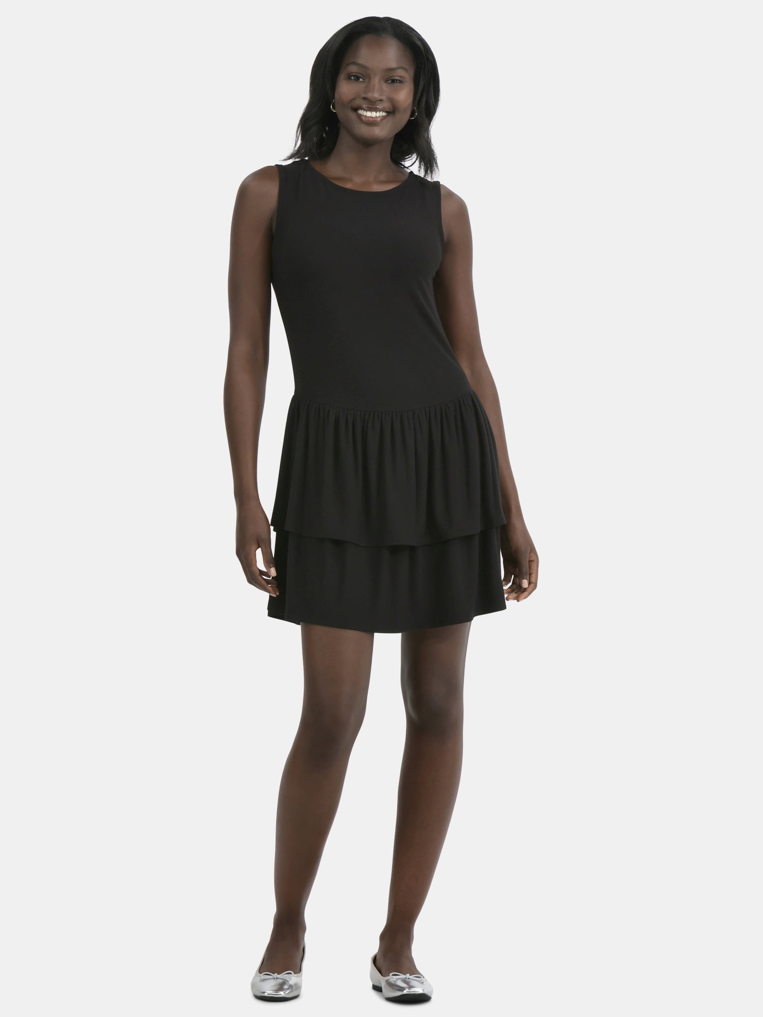 Time and Tru Women's Ruffle Knit Mini Dress, XS-XXXL