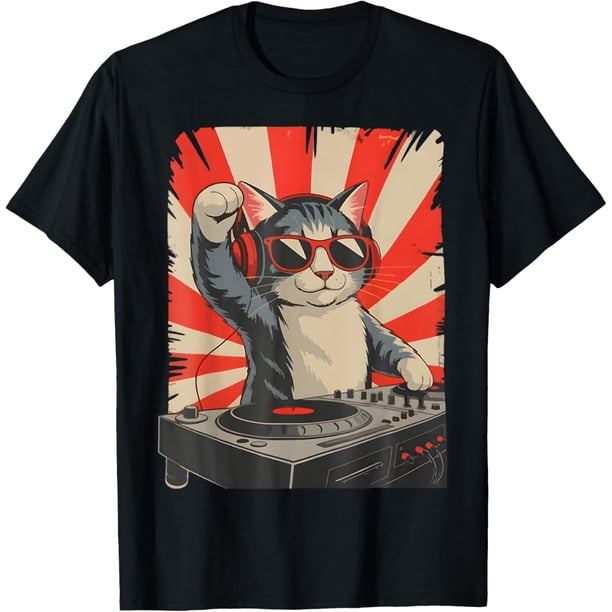 Funny DJ Cat Disco Sound Tech - Camiseta de música retro para gatos
