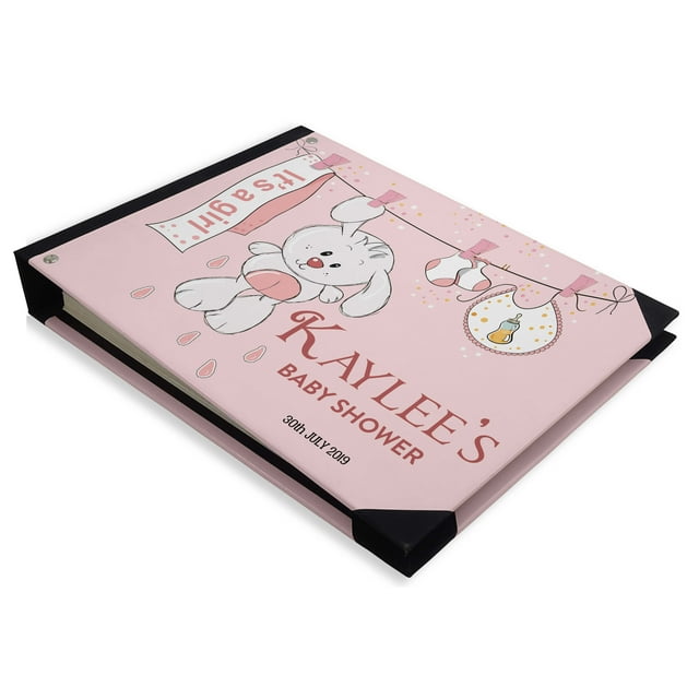Darling Souvenir Livre d'Or Personnalisé Rose pour Bébé, Couverture Rigide Imprimée, Panneau d'Invité pour Shower de Bébé, Registre Inbook - 9 x 12 Pouces