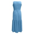 thumbnail image 6 of Lutiedan Dresses for Women Summer Cotton Linen Sleeveless Casual Beach Dresses V Neck Pleated Vacation Party Maxi Dress with Pockets, 6 of 6