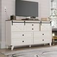 thumbnail image 3 of Farmhouse 6 Drawers Dresser with Sliding Barn Door,55.1'' Long Dresser, 4 Large and 2 Small Drawers, Sliding Barn Door, Solid Wood Legs for Entryway, Bedroom, Living Room,White, 3 of 9