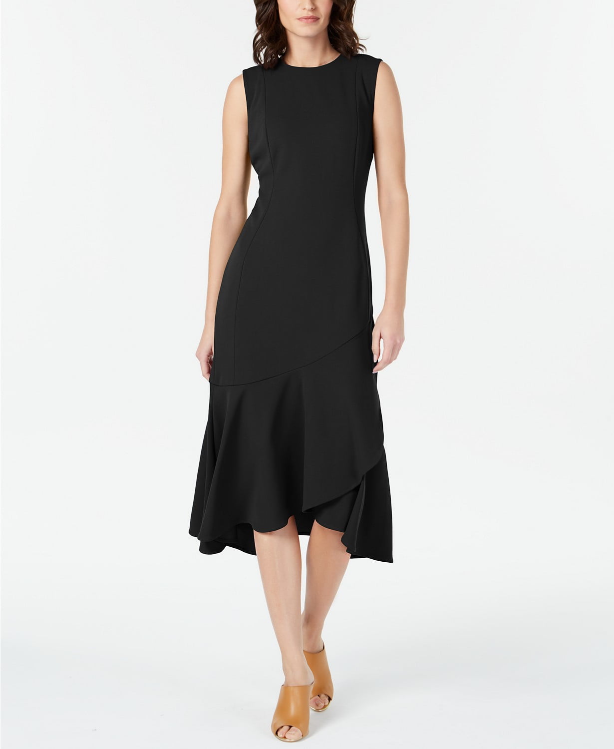 Calvin Klein Calvin Klein Sleeveless HighLow WrapHem Dress, Black