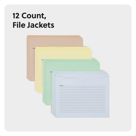 Smead File Jacket with Notes, Top Tab, Straight Tab Cut, Letter Size, Assorted Colors, 12 Count