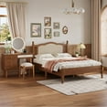 thumbnail image 3 of 3 Pieces Bedroom Set, Full Size Wooden Bed Frame, 1 Vintage Nightstand with Pull Out Drawer and 1 Makeup Vanity Set with Stool and 4 Drawer, Walnut, 3 of 9