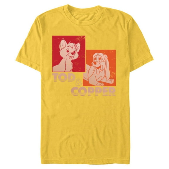 Disney The Fox and the Hound Tod & Copper Retro - Short Sleeve Blended T-Shirt for Adults -Customized-Yellow