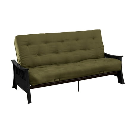 Silk Route 10-inch Loft Inner Spring Futon Sofa Sleeper Bed, Full-size, Black Finished Arms, Suede Olive