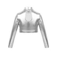 thumbnail image 2 of iiniim Kids Girls Long Sleeve Turtleneck Glossy Metallic Sports Dance Crop Tops Tight Shirt Dancewear, 2 of 7