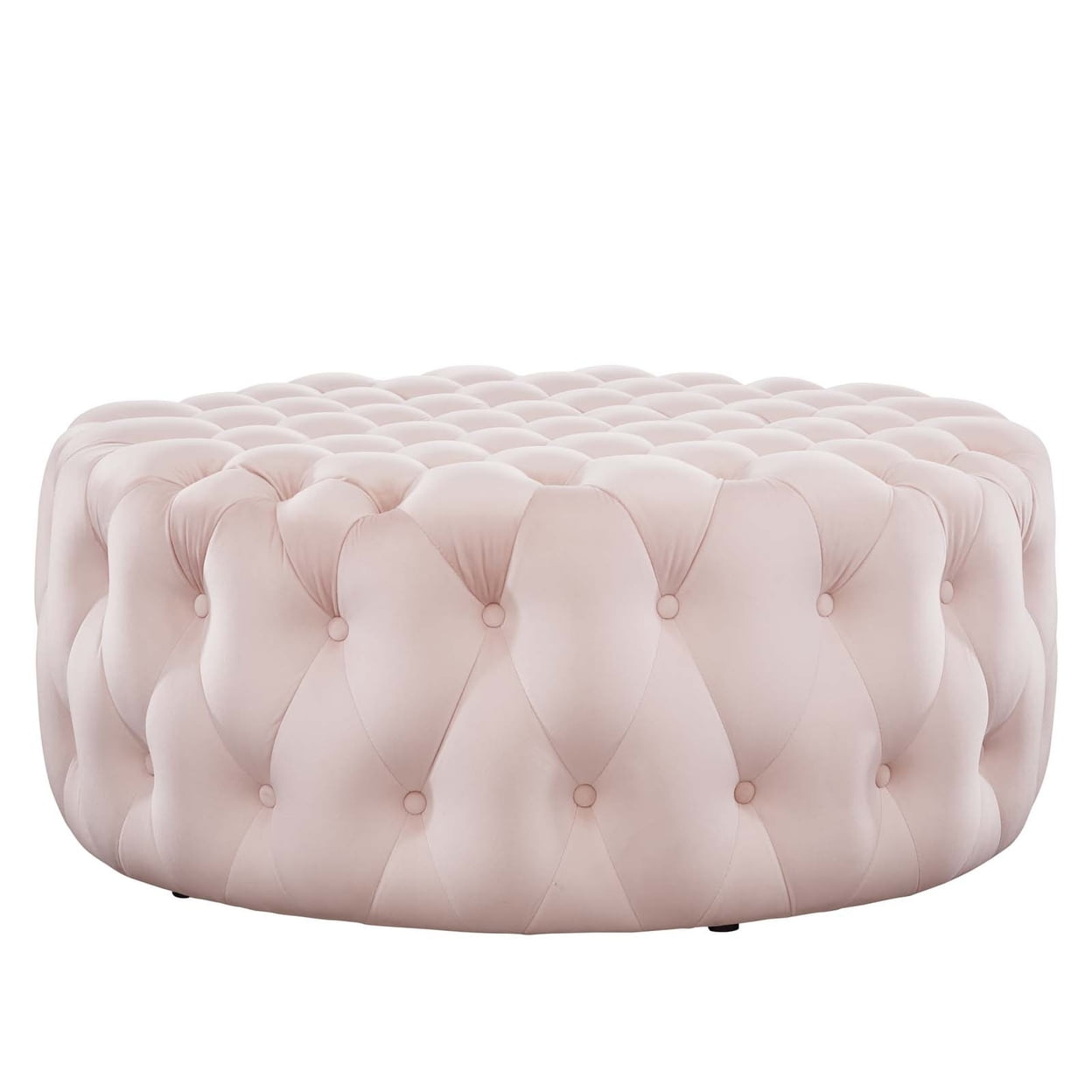 Modway Amour Modern Button Tufted Round Velvet Ottoman in Pink