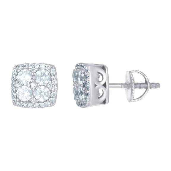 925 Sterling Silver Mens Cubic Zirconia Square Stud Earrings 8.5mm Wide Earring for Men - 3.7 Grams