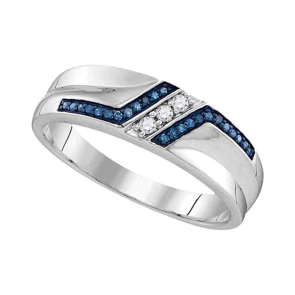 Sterling Silver Mens Round Blue Colored Diamond Wedding Band 1/5 Cttw