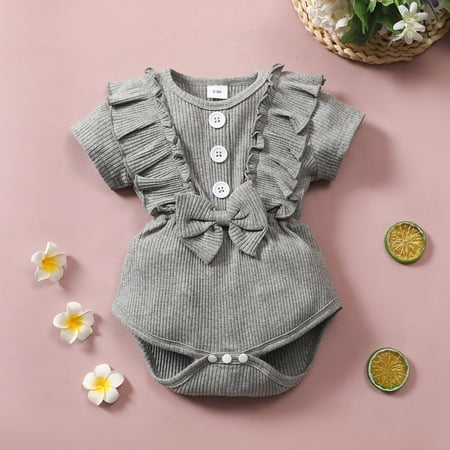 

KONBECA Baby Boys Girls Rompers Infants Pure Cotton Coverall Toddler Kids Girls Cute Bodysuit Solid Color Ruffle Cotton Outfit Romper Jumpsuit Outfits (0-18 Months)