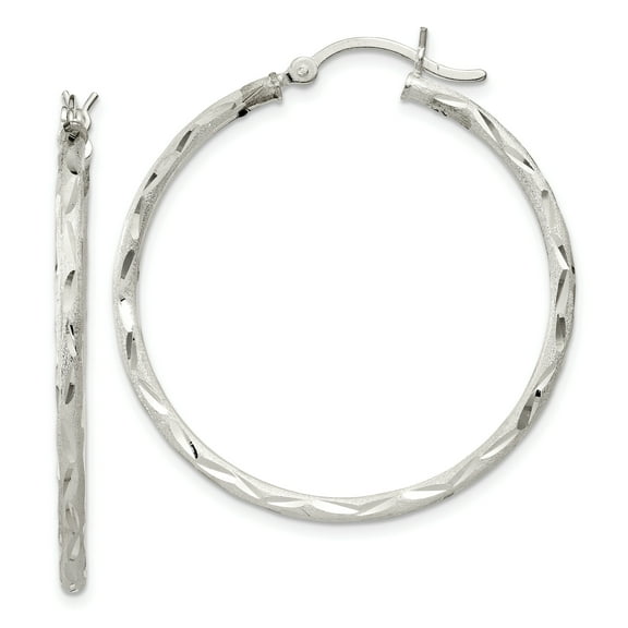 Primal Silver Sterling Silver Satin Finish Diamond-cut Hinged Hoop Earrings