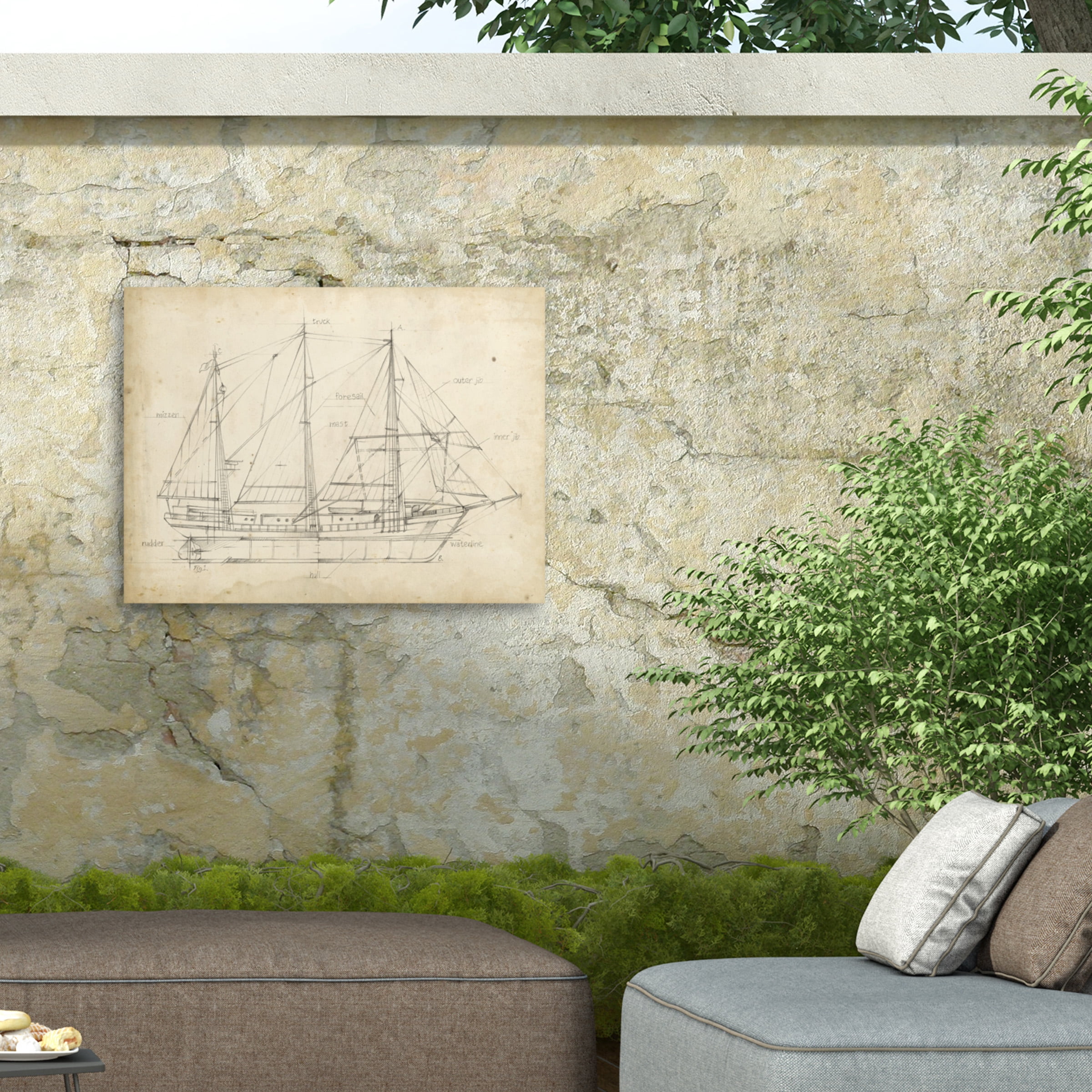 Ethan Harper 'Sailboat Blueprint II' Outdoor Canvas 24x22