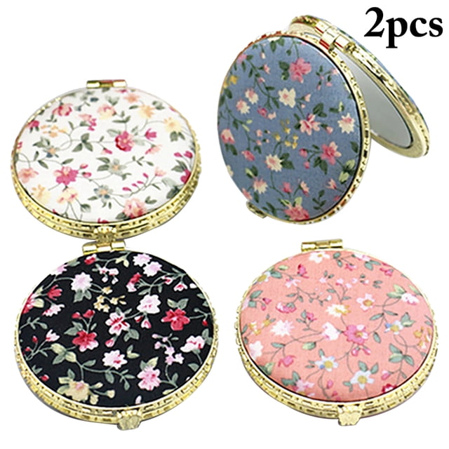 2PCS Compact Mirror Vintage Floral Double-side Mini Makeup Mirror Pocket Mirror