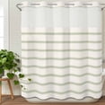 thumbnail image 3 of Sage Green Striped No Hook Shower Curtain Waterproof,Bathroom Curtains with Snap in Liners and See Through Top Window,Rustic Green Stripe Modern Art Beige Hotel Bathtub Curtains Shower 72"Wx78"L, 3 of 8