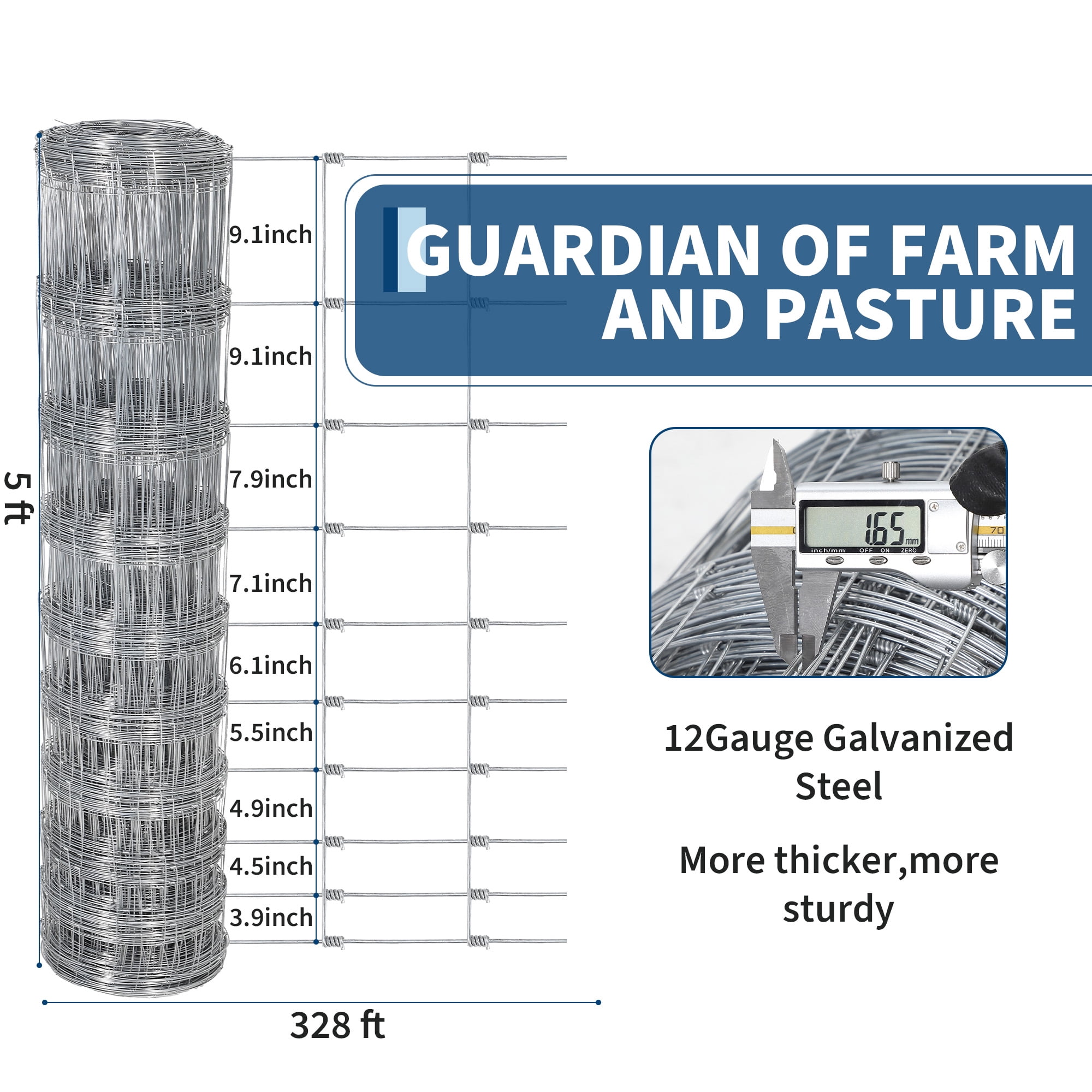 Gaderth 6Ft x 100Ft Heavy-Duty Galvanized Wire Livestock Fence, Durable Metal Mesh for Cattle, Goat & Deer Protection, Corrosion-Resistant Farm & Yard Barrier