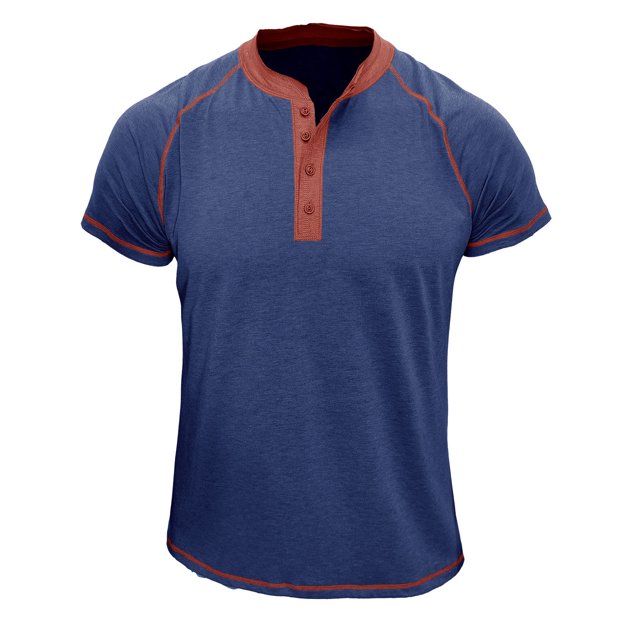 Penkiiy T-Shirt à Manches Courtes pour Hommes, Mode Décontractée, Col Rond, Chandail à Boutons, Blouse 2TG Bleu Foncé