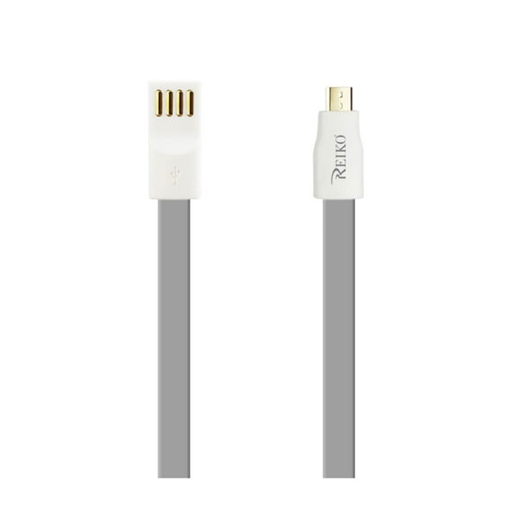 47 Inches Tangle Free Flat Cord Micro Cable With Cable Tie & 1'' Gold Plated Connector( 2.0 A To 8 Pin B), Gray