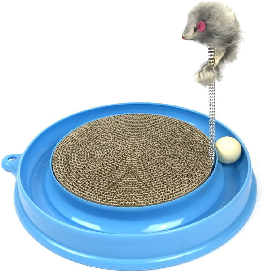 Ruiqas Scratcher Kitten Pink Cat and Cardboard Scratcher Cat Fun Toy Cat Track Toy Round Scratcher Fun Interactive Cat Track Toy with A Ball and A Furry Mouse 