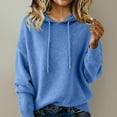 thumbnail image 5 of Knit Sweater Hoodie for Women Long Sleeve Casual Loose Drawstring Hooded Sweatshirt Plain Pullover Tops (S, Blue), 5 of 5