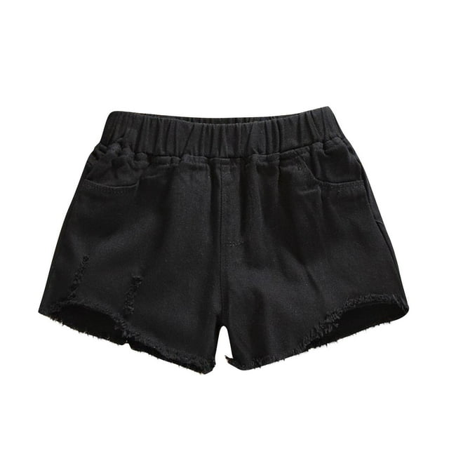 Rbaofujie Girl's Distressed Raw Hem Elastic Waist Jean Shorts Straight Leg Denim Shorts