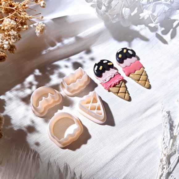 Lindo molde for recortar pendientes con forma de contorno de helado de cerámica blanda, molde decorativo for recortar de cerámica blanda de plástico DIY