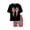 Black, variant on GobdXE Girls 2 Piece Outfit Short Sleeve Bow Graphic T Shirt and Leopard Print Biker Shorts Clothing Set 9-10 Years,Black