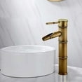 thumbnail image 3 of Grifo de bambú alto, mezclador de fregadero en cascada, grifo monomando para lavabo, grifo de un solo orificio disponible con agua fría y caliente, grifo de baño de bronce., 3 of 5