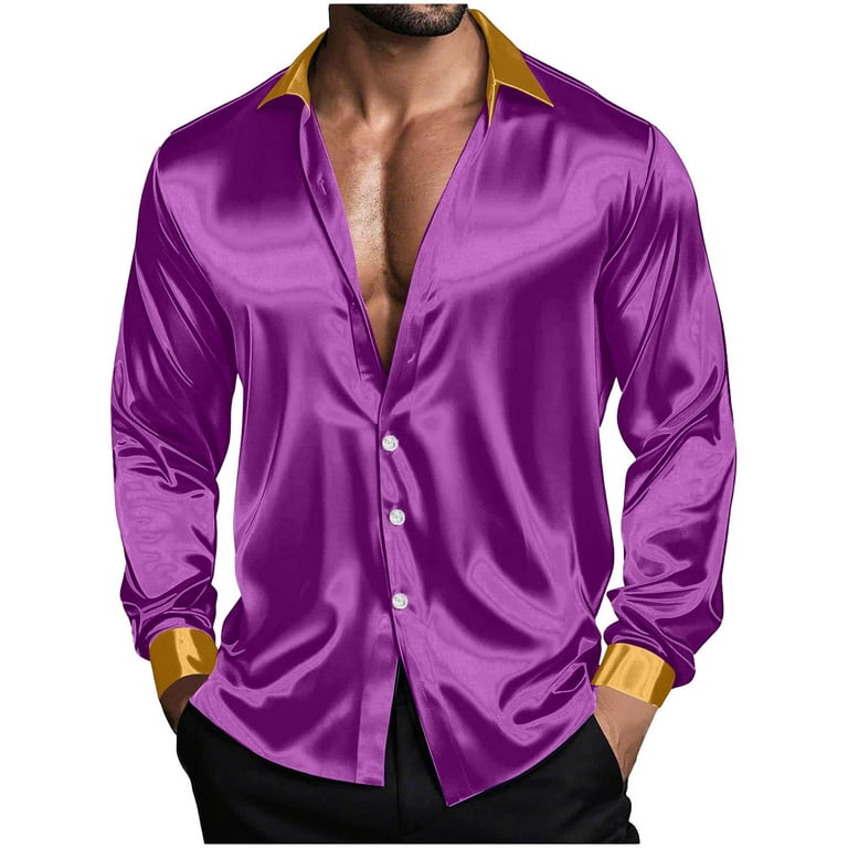 Wrtxtat Men's Luxury Satin Dress Shirt Lightweight Lapel Slim Fit Button Down Top Long Sleeve Silk Shiny Sateen Party Shirts Big and Tall Purple XXXXL - Walmart.com Wrtxtat Men's Luxury Satin Dress Shirt Lightweight Lapel Slim Fit Button Down Top Long Sleeve Silk Shiny Sateen Party Shirts Big and Tall Purple XXXXL - Walmart.com