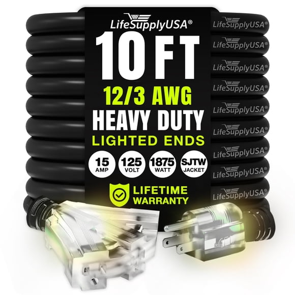 Cable de extensión LifeSupply USA de 10 pies/3 m, calibre 12/3, 3 salidas