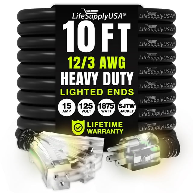 Cable de extensión LifeSupply USA de 10 pies/3 m, calibre 12/3, 3 salidas