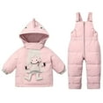 thumbnail image 2 of LFEOOST Toddler Snow Suit Outdoor Hooded Bodysuit Boys Girls Winter Overalls Outerwear Set Cute Thick Snowsuit with Pockets (12 Months, Pink), 2 of 8