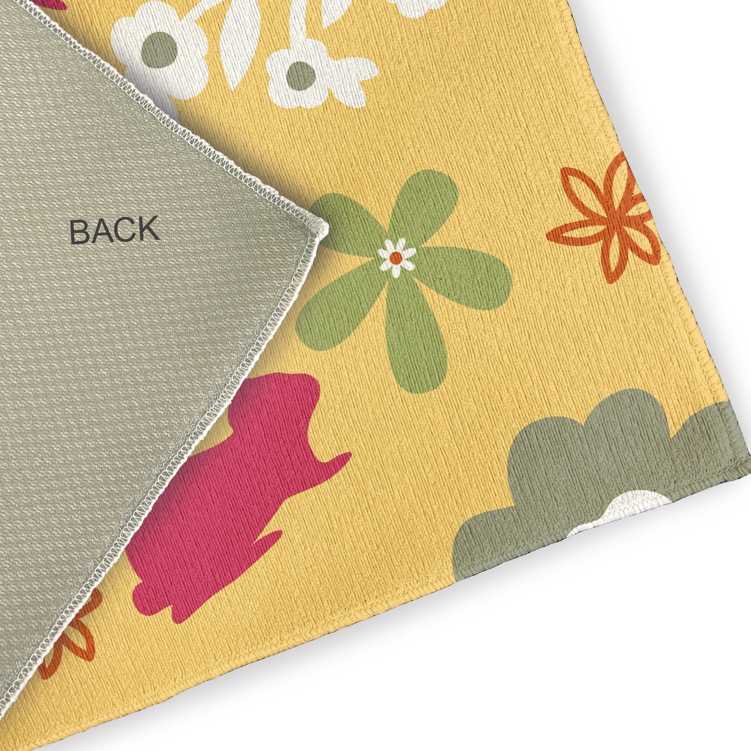 3' x 5' Simply Daisy Flowery Love with Bunnies Traditional Chenille Area Rug, Daffodil Yellow-Pink