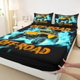 thumbnail image 4 of Castle Fairy Neon Off-Road Truck Queen Sheet Sets 4 Pieces for Teens, Lightning Burst Print Bed Set for Bedroom, Orange Blue, 4 of 6
