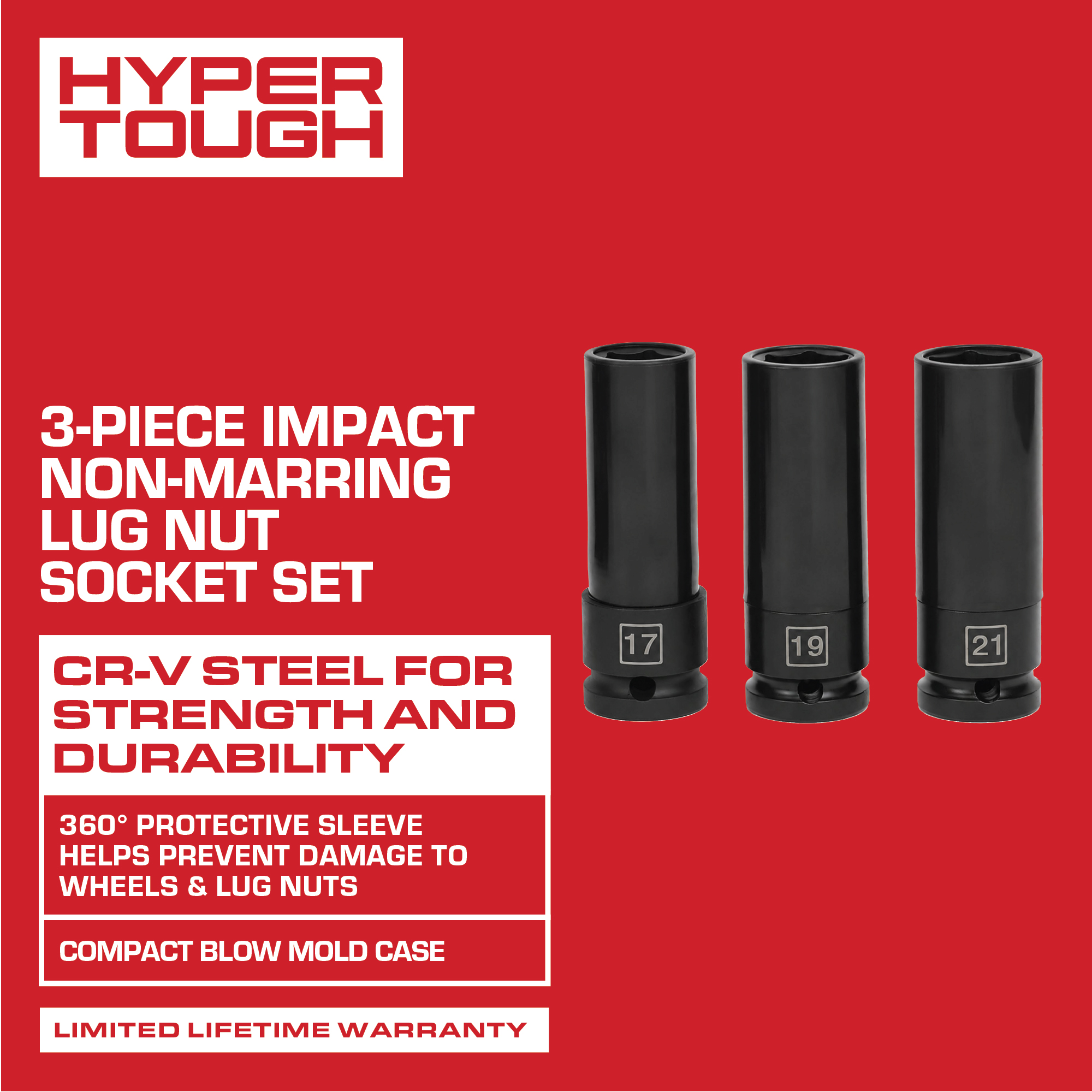 Hyper Tough 3-Piece Lug Nut Socket Set, 1/2-Inch Drive photo 3