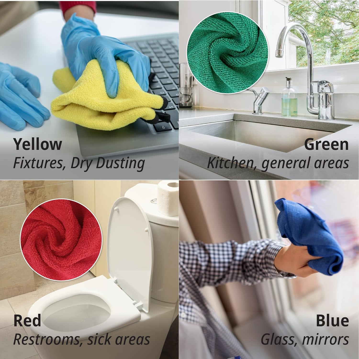EvaClean Premium Microfiber Cleaning Cloths 16”x16” (Green) - Reusable, Washable, Non-Scratch Towels for Cleaning, Dusting, Polishing, 12-Pack