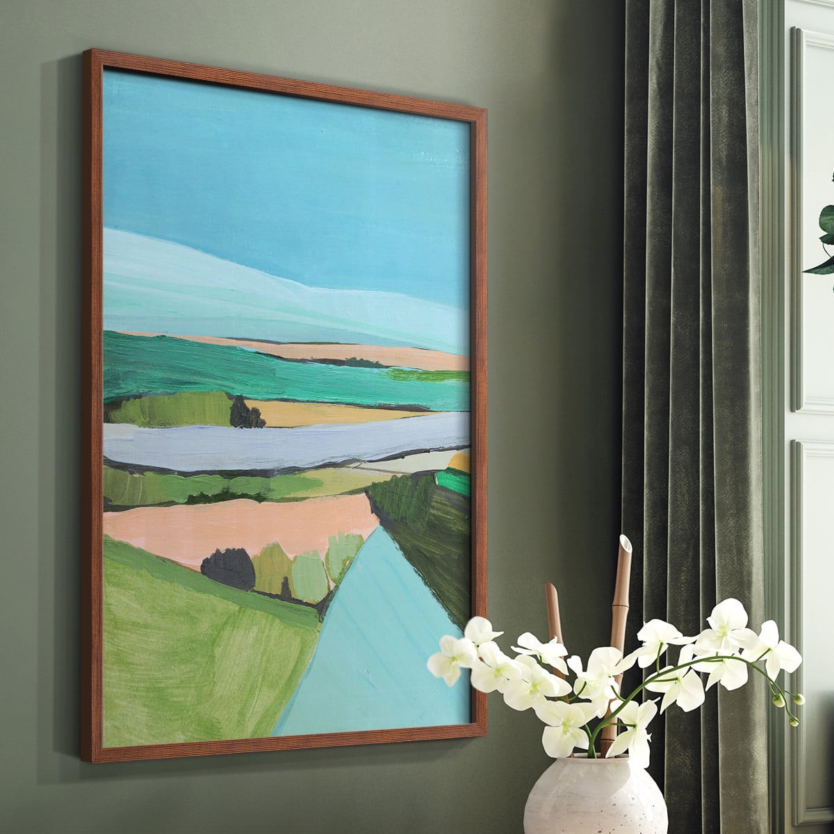 Bright Colored Countryside I Framed Print in Brown Solid Wood Framed Print No Nail Hanging