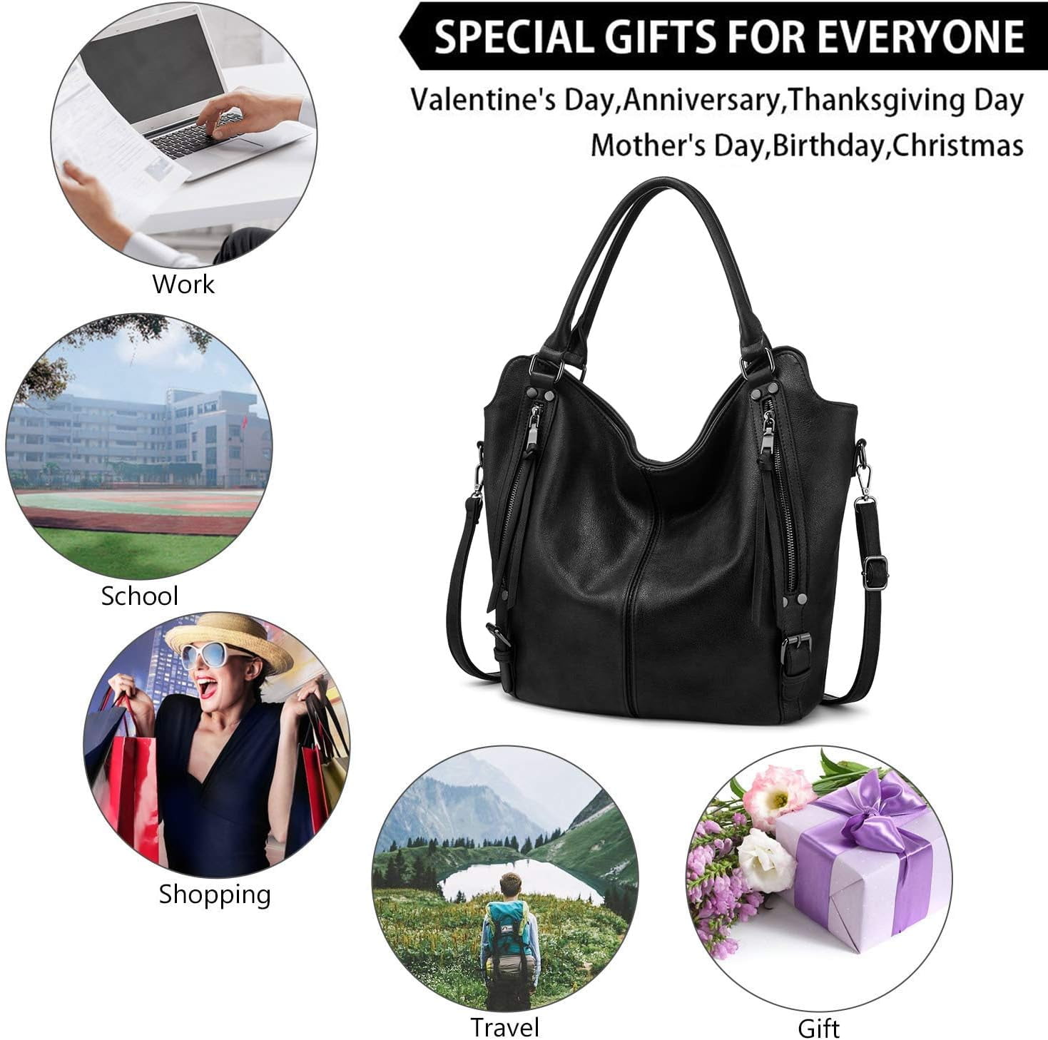 Kwuty Tote Bag for Women PU Leather Shoulder Bags Fashion Hobo Bags Large Purse and Handbags with Adjustable Shoulder Strap